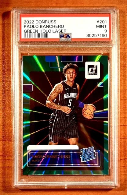 Paolo Banchero 2022-23 Donruss GREEN HOLO LASER RATED ROOKIE #201 PSA 9